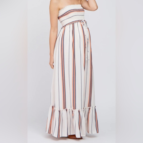 Pinkblush Dresses & Skirts - 🤍HP🤍 PinkBlush Multi-Color Striped Smocked Strapless Maternity Maxi Dress